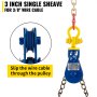 VEVOR 2ton Snatch Block with Chain, 4400 lbs Capacity Snatch Rigging Block, 3'' Single Sheave Block w/Swivel Hook and Latch, Fit 3/8'' Wire Cable Heavy Duty for Recovery Wrecker Roll Back Pulling