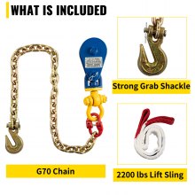 VEVOR 2ton Snatch Block with Chain, 4400 lbs Capacity Snatch Rigging Block, 3'' Single Sheave Block w/Swivel Hook and Latch, Fit 3/8'' Wire Cable Heavy Duty for Recovery Wrecker Roll Back Pulling