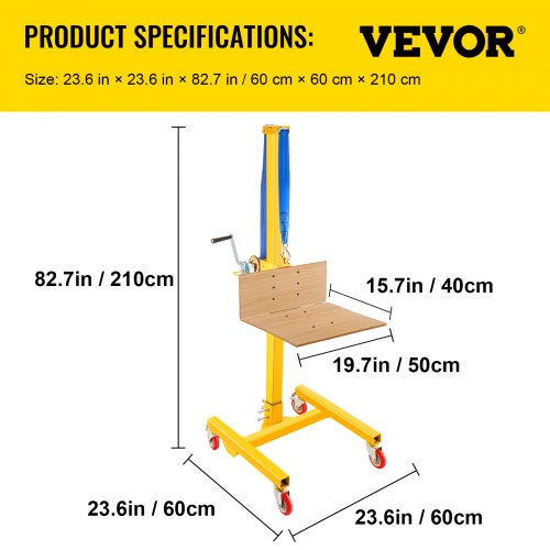 VEVOR Manual Winch Stacker, 9.4" - 72" Height Range, 19.7" Length x 15.7" Width Platform, Steel Lite Load Lift Winch, Hand Winch Lift Truck, 331 lbs Capacity Material Lift for Shipping Facilities