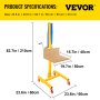 VEVOR manual winch stacker with dimensions: 23.6in x 23.6in base, 82.7in height.