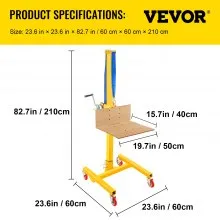 VEVOR Manual Winch Stacker, 9.4\" - 72\" Height Range, 19.7\" Length x 15.7\" Width Platform, Steel Lite Load Lift Winch, Hand Winch Lift Truck, 331 lbs Capacity Material Lift for Shipping Facilities