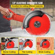 VEVOR Electric Concrete Saw, 12" Concrete Cutter, 15-Amp Concrete Saw, Electric Circular Saw with 12" Blade and Tools, Masonry Saw for Granite, Brick, Porcelain, Reinforced Concrete and Other Material