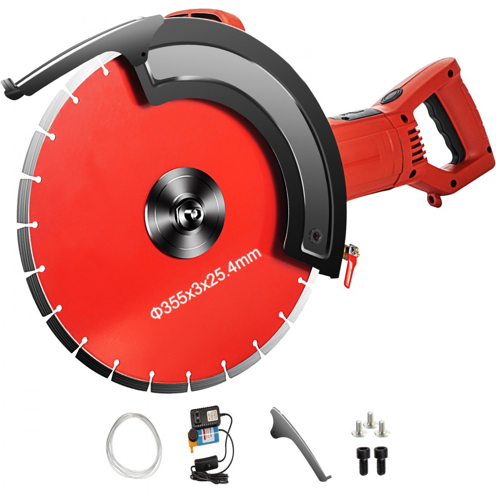VEVOR Electric Concrete Saw, 14" Concrete Cutter, 1800W Concrete Saw, Electric Circular Saw with 14" Blade and Tools, Masonry Saw for Granite, Brick, Porcelain, Reinforced Concrete and Other Materials