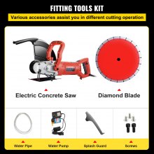 VEVOR Electric Concrete Saw, 14" Concrete Cutter, 1800W Concrete Saw, Electric Circular Saw with 14" Blade and Tools, Masonry Saw for Granite, Brick, Porcelain, Reinforced Concrete and Other Materials
