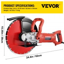 VEVOR Electric Concrete Saw, 14" Concrete Cutter, 1800W Concrete Saw, Electric Circular Saw with 14" Blade and Tools, Masonry Saw for Granite, Brick, Porcelain, Reinforced Concrete and Other Materials
