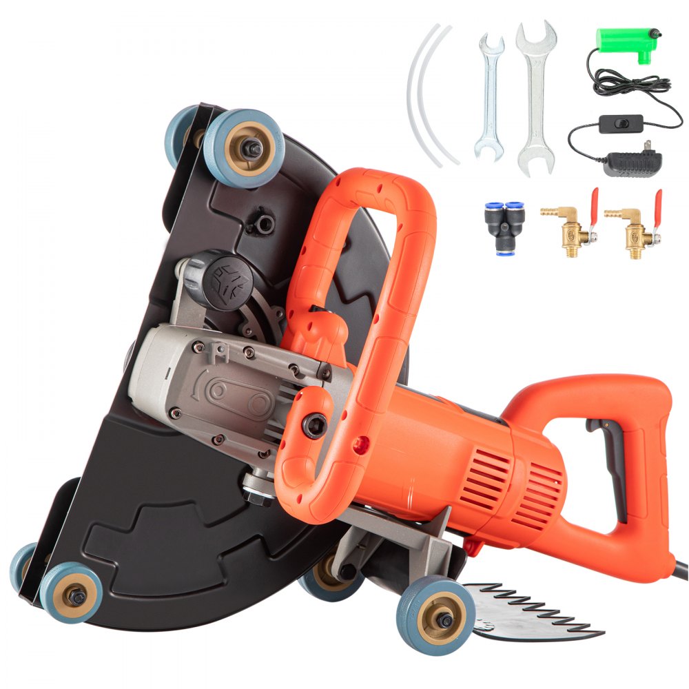 Electric Concrete Saw, Portable 14" Electric Cutter Circular Saw Wet Dry Angle Cutter 3000W w Water Line ＆ Guide Roller (With Blade) - 1