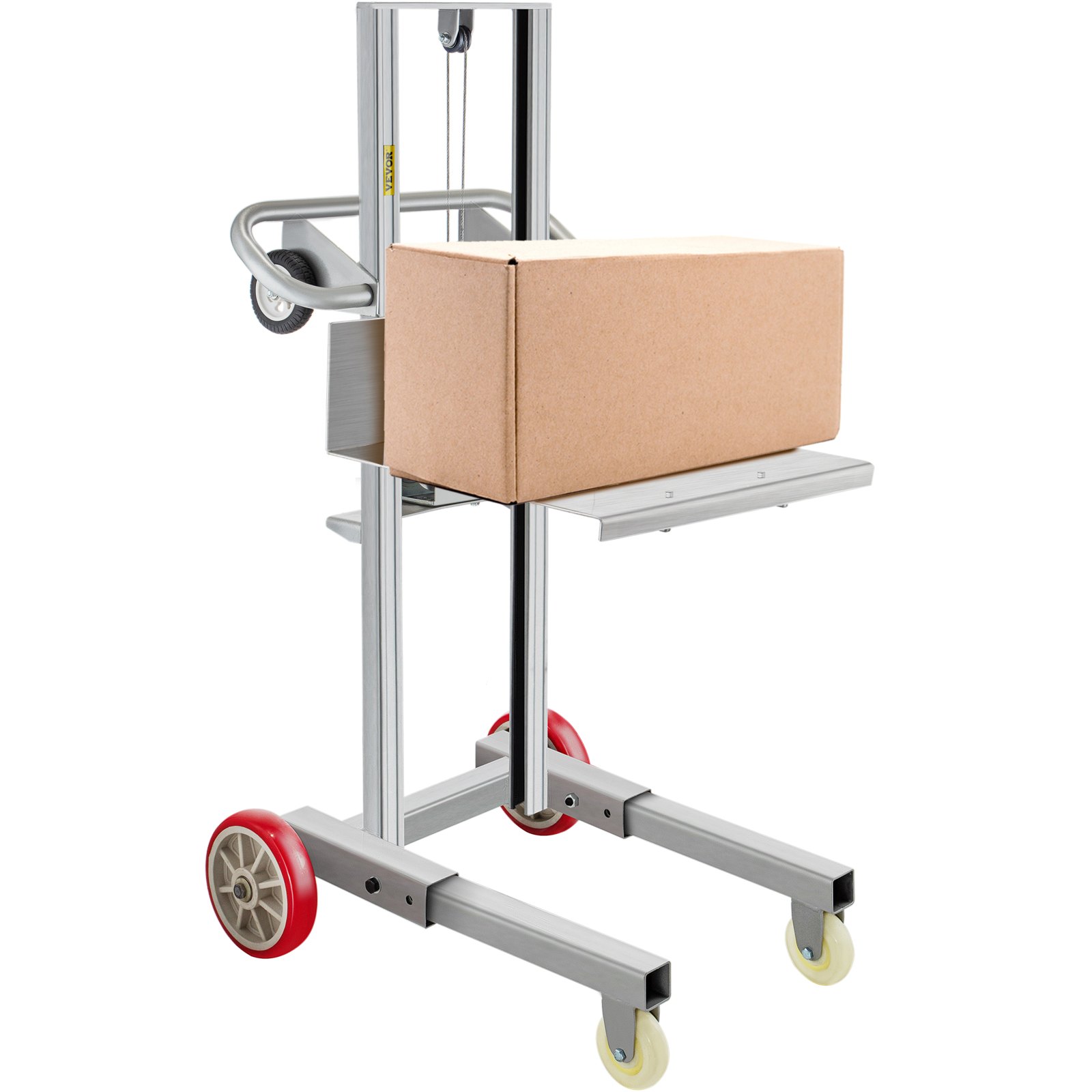 VEVOR Apilador de cabrestante manual, rango de altura de 4.7" - 57", plataforma de 23.6" de largo x 19.7" de ancho, cabrestante de elevación de carga Steel Lite, camión elevador de cabrestante manual, elevación de material de 394 lbs de capacidad para instalaciones de envío