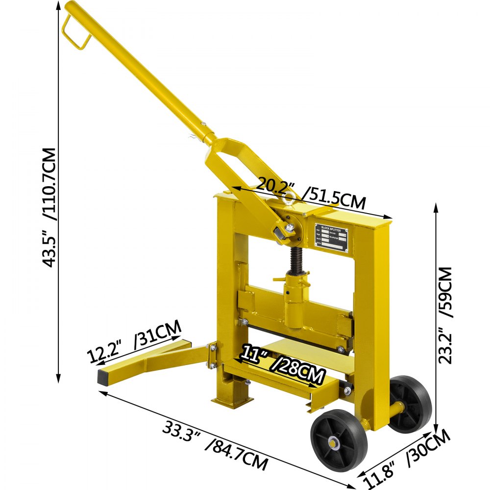 VEVOR Pavers Splitter Tool Cutting Length Max.12.6 inches Manual Pavers Splitter Tool Cutting Height Max. 5.5 inches for Splitting Cutting Standard Paving Blocks with Portable Wheels (Yellow)
