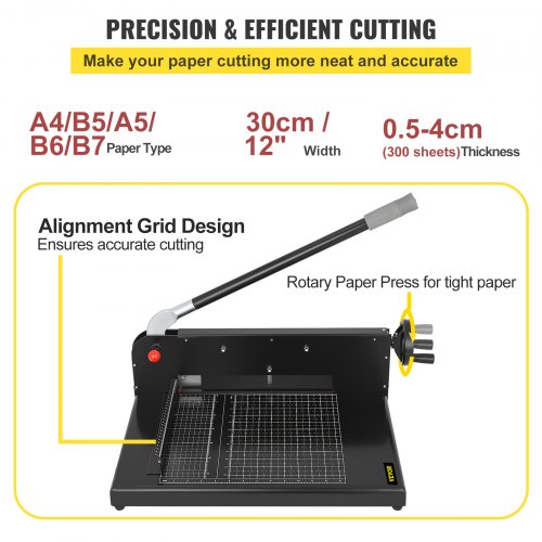VEVOR Paper Cutter 12Inch A4 Commercial Heavy Duty Paper Cutter 300 Sheets 45HRC Hardness Stack Cutter Metal Base Desktop Stack Cutter for Home Office (A4)