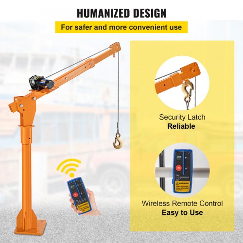 VEVOR Davit Crane, 1100 lbs Truck Crane, Wireless Remote Control Dock Crane, 110V 360° Swivel Electric Crane for Truck, Crane Hitch for Lifting Goods in Construction, Forestry, Factory, and Transport