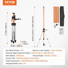 VEVOR Laser Level Tripod 1/4"-20 & 5/8"-11 Thread 40.94-133.85 in Height Adjust