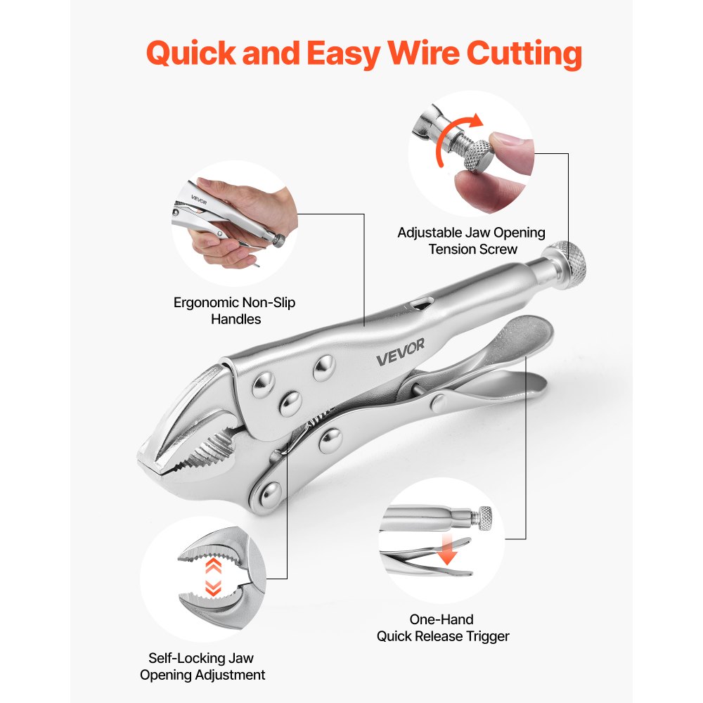 VEVOR Locking Pliers Set 5-Piece Pliers Tool Set Nickel-Plated Carbon Steel, Hand Tools for DIY & Home Use, Curved Jaw and Long Nose, Ergonomic Non-Slip Handles, Easy Operation, Adjustable Jaw Opening