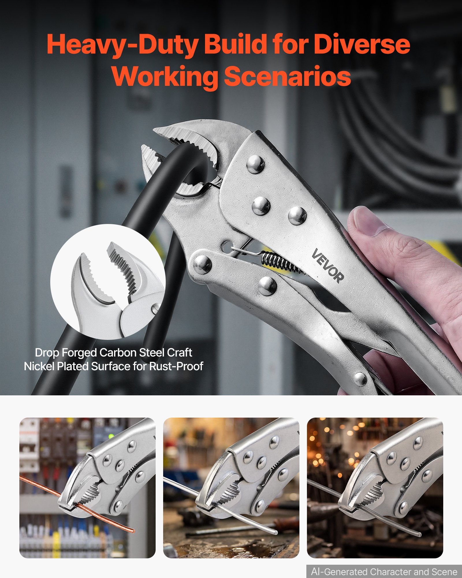 VEVOR Locking Pliers Set 5-Piece Pliers Tool Set Nickel-Plated Carbon Steel, Hand Tools for DIY & Home Use, Curved Jaw and Long Nose, Ergonomic Non-Slip Handles, Easy Operation, Adjustable Jaw Opening