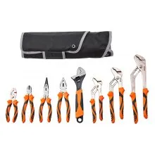Juego de alicates VEVOR de 8 piezas, acero con alto contenido de carbono, alicates de unión ranurada de 12", 10" y 8", alicates de liniero de 8", alicates de unión deslizante de 6", alicates de punta larga de 8", cortador diagonal de 6", llave ajustable de 10" y bolsa de herramientas