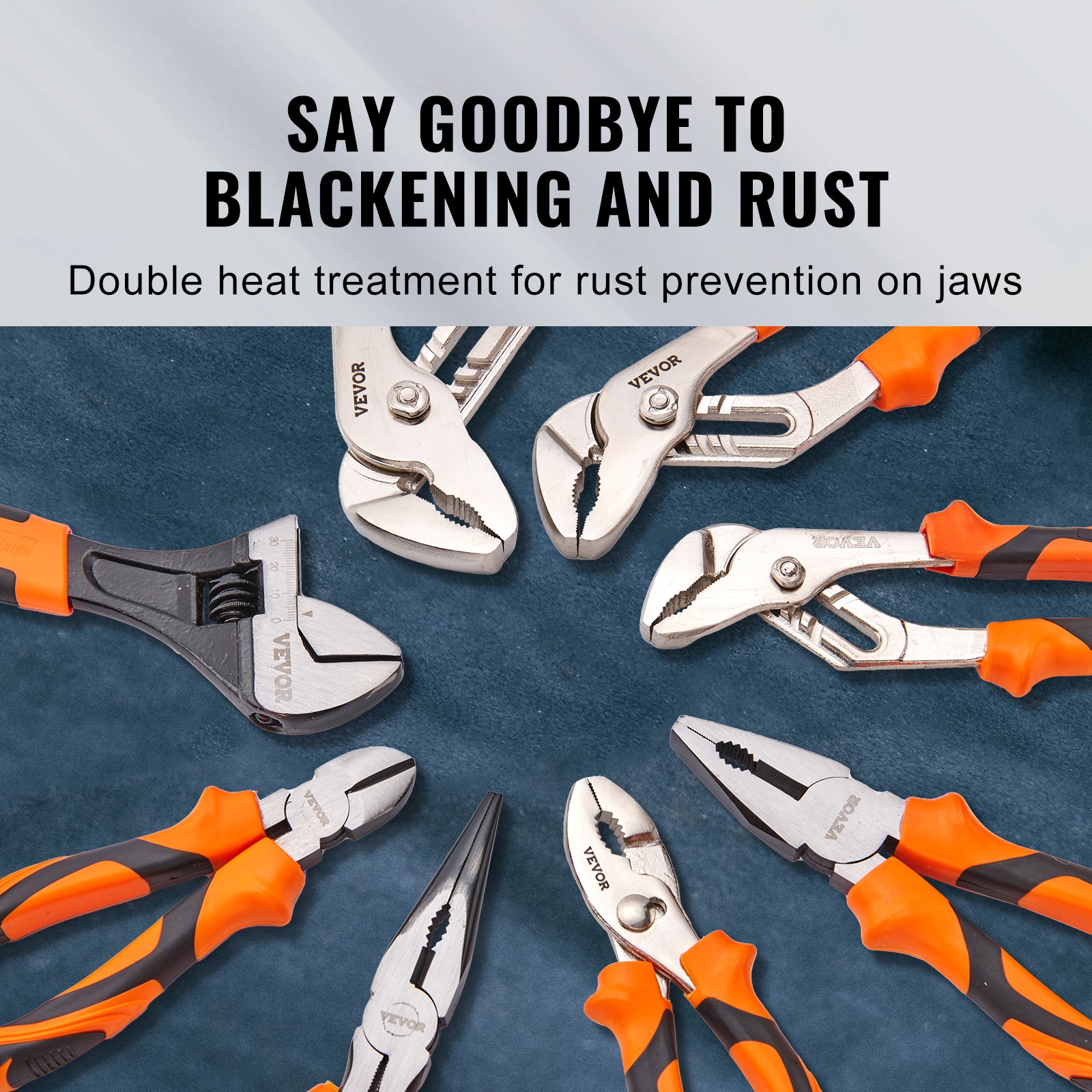 VEVOR Pliers Set, 8-Piece, High Carbon Steel, 12"/10"/8" Groove Joint Pliers, 8" Linesman's Pliers, 6" Slip Joint Pliers, 8" Long Nose Pliers, 6" Diagonal Cutter, 10" Adjustable Wrench, and Tool Bag