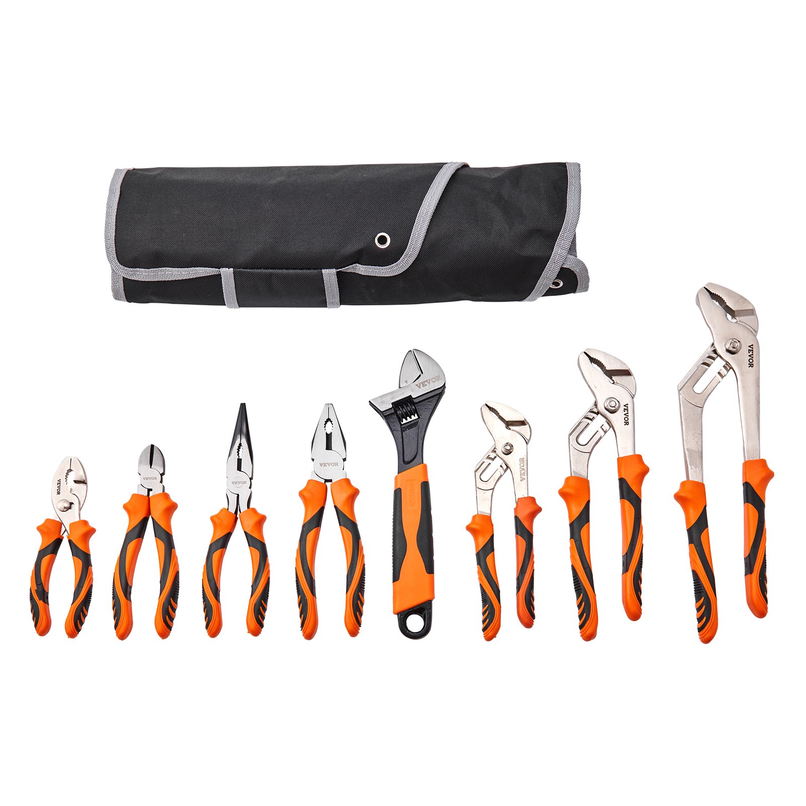 VEVOR Pliers Set, 8-Piece, High Carbon Steel, 12"/10"/8" Groove Joint Pliers, 8" Linesman's Pliers, 6" Slip Joint Pliers, 8" Long Nose Pliers, 6" Diagonal Cutter, 10" Adjustable Wrench, and Tool Bag