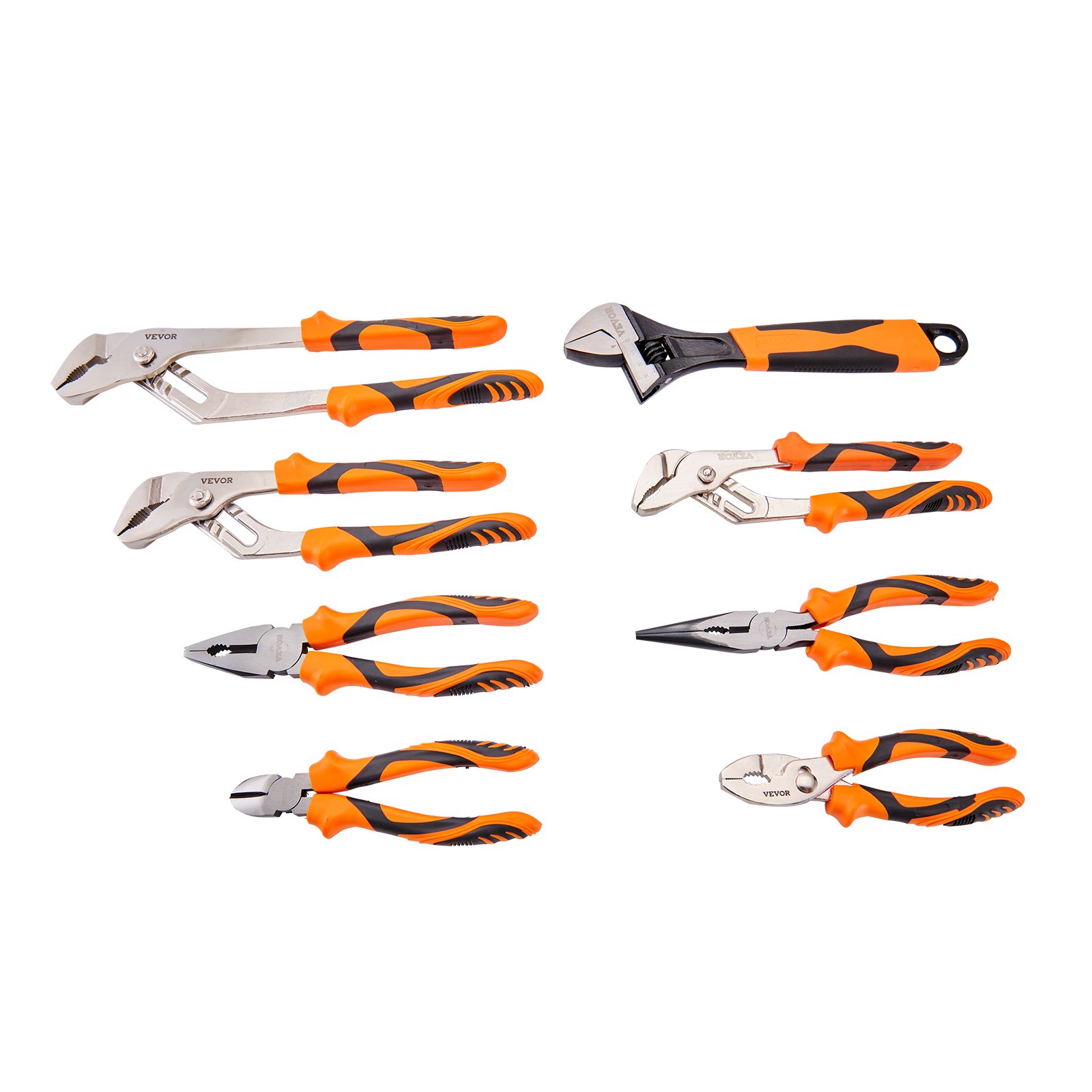 VEVOR Pliers Set, 8-Piece, High Carbon Steel, 12"/10"/8" Groove Joint Pliers, 8" Linesman's Pliers, 6" Slip Joint Pliers, 8" Long Nose Pliers, 6" Diagonal Cutter, 10" Adjustable Wrench, and Tool Bag