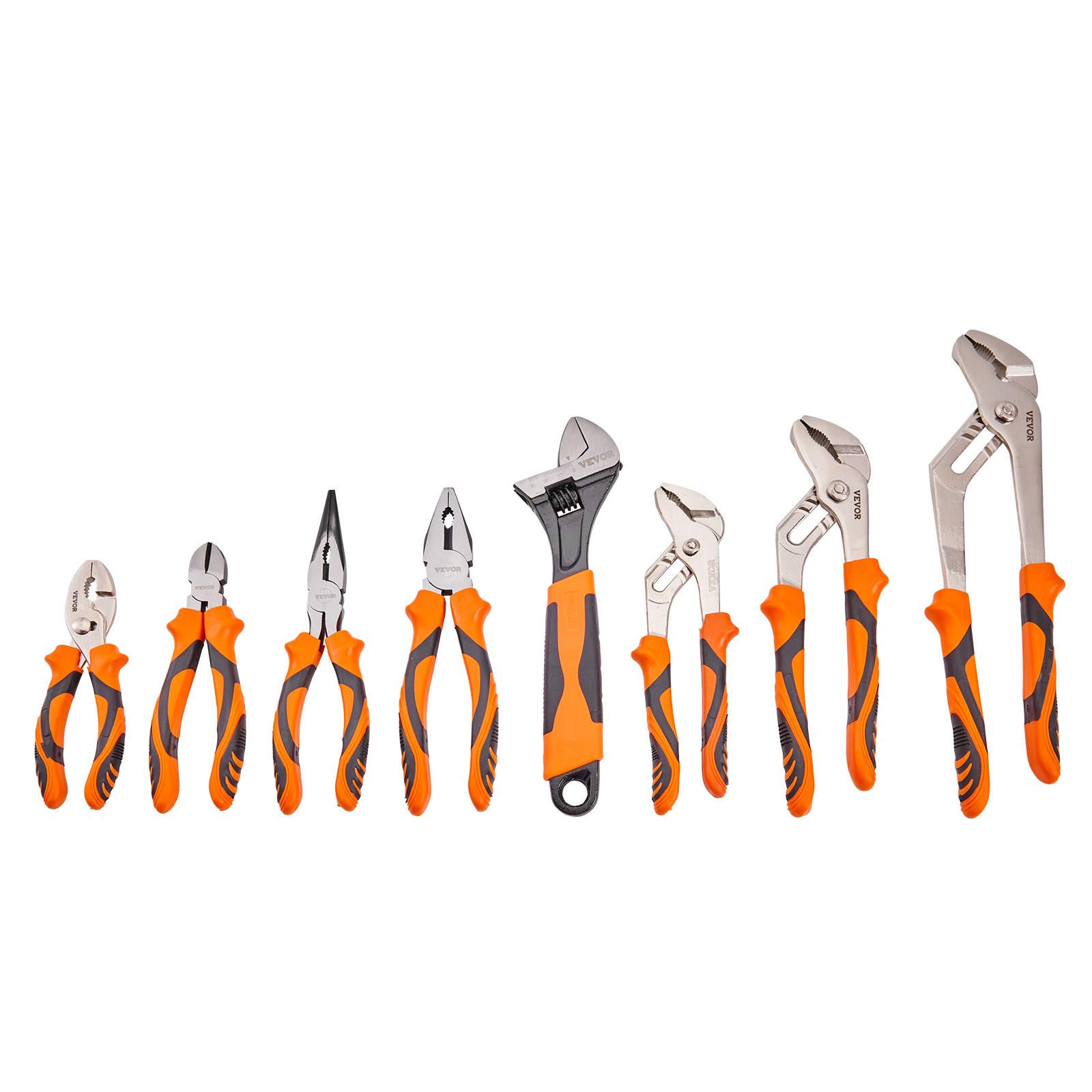 VEVOR Pliers Set, 8-Piece, High Carbon Steel, 12"/10"/8" Groove Joint Pliers, 8" Linesman's Pliers, 6" Slip Joint Pliers, 8" Long Nose Pliers, 6" Diagonal Cutter, 10" Adjustable Wrench, and Tool Bag