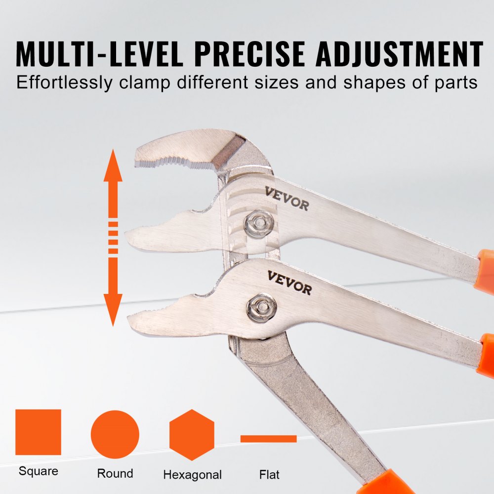 VEVOR groove joint pliers with multi-level precise adjustment, showcasing different shapes and sizes.