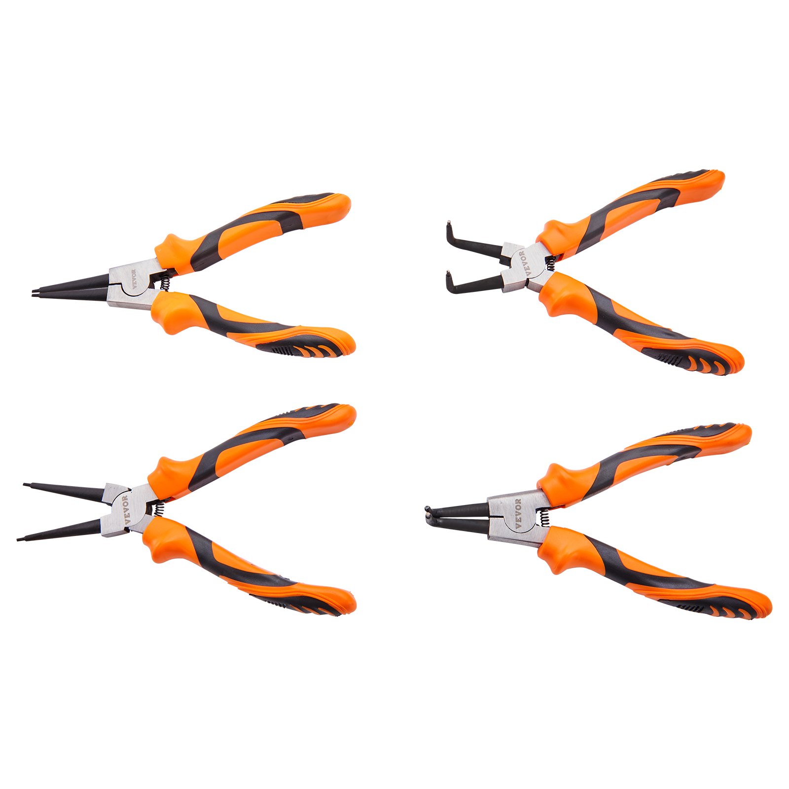 Conjunto de alicates de anel elástico VEVOR, 4 peças de 0,07" de diâmetro de ponta, mandíbula reta e dobrada de aço de alto carbono, kit de alicates de anel interno e externo para serviços pesados, com bolsa de ferramentas portátil, para retenção de removedor de anel