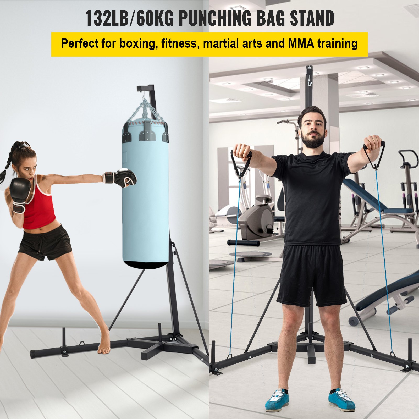 VEVOR Punching Bag Stand Heavy Duty Boxing Punch Bag Stand Folding Height Adjustable Free Standing Boxing Stand  Without Bag Punching Stand