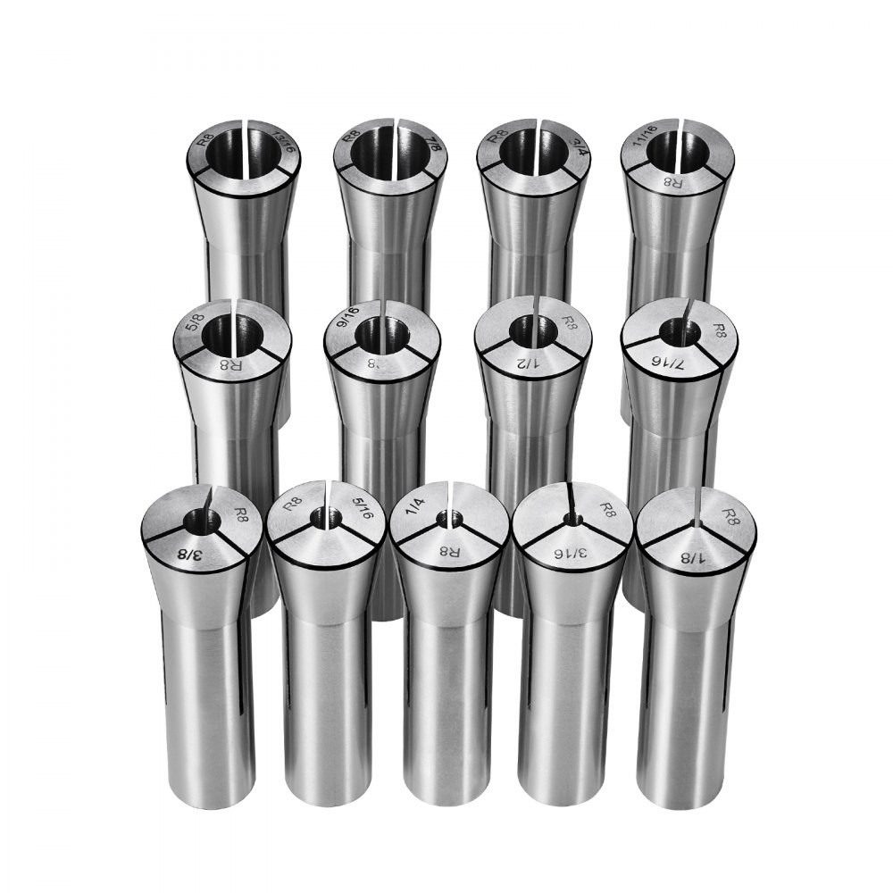 VEVOR 13 pcs Precision R8 Collet Set, 1/8'' - 7/8'', 45# Mill Collet Chuck 0.0012"/30μm TIR with 13 Labeled Storage Boxes, for Milling Machine Drill Presses Boring Machine Machining Center