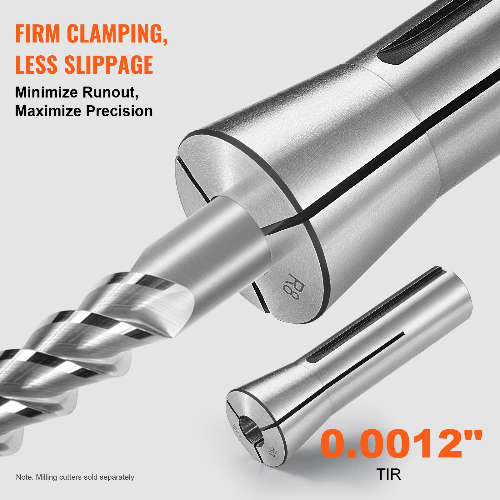 VEVOR 13 pcs Precision R8 Collet Set, 1/8'' - 7/8'', 45# Mill Collet Chuck 0.0012"/30μm TIR with 13 Labeled Storage Boxes, for Milling Machine Drill Presses Boring Machine Machining Center