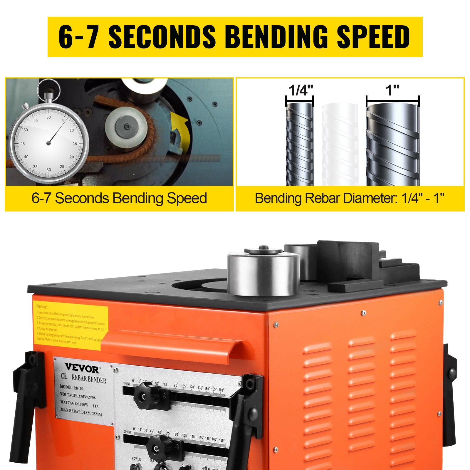 VEVOR Rebar Bender 1 inch 25 mm Rebar Bending Bender Rebar Grade 60 Electric Rebar Bender Heavy Duty with Foot Pedal for Bending Steel Rope (1 inch Rebar Bender)