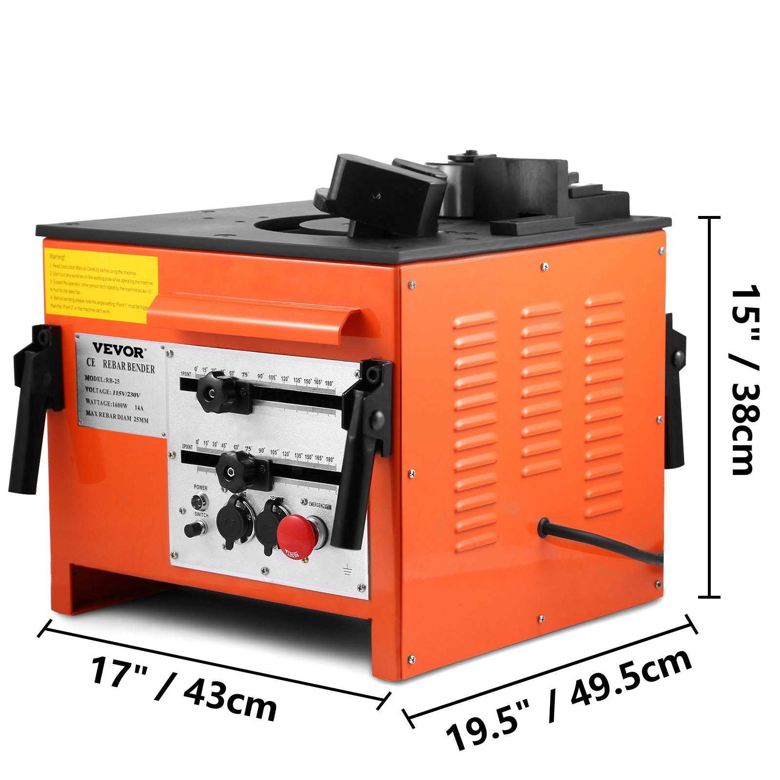 VEVOR Rebar Bender 1 inch 25 mm Rebar Bending Bender Rebar Grade 60 Electric Rebar Bender Heavy Duty with Foot Pedal for Bending Steel Rope (1 inch Rebar Bender)