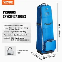 VEVOR Golf Club Travel Bag Golf Luggage Case Cover with Wheels 1200D Oxford