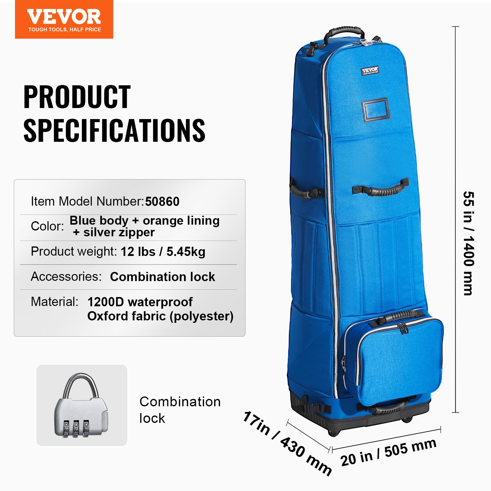 VEVOR Golf Travel Bag, Outdoors Soft-Sided Golf Travel Cover, Heavy Duty 1200D Polyester Oxford Wear-Resistant Waterproof, Padded Luggage Case with Wheels, Foldable Golf Club Storage Bag for Airline