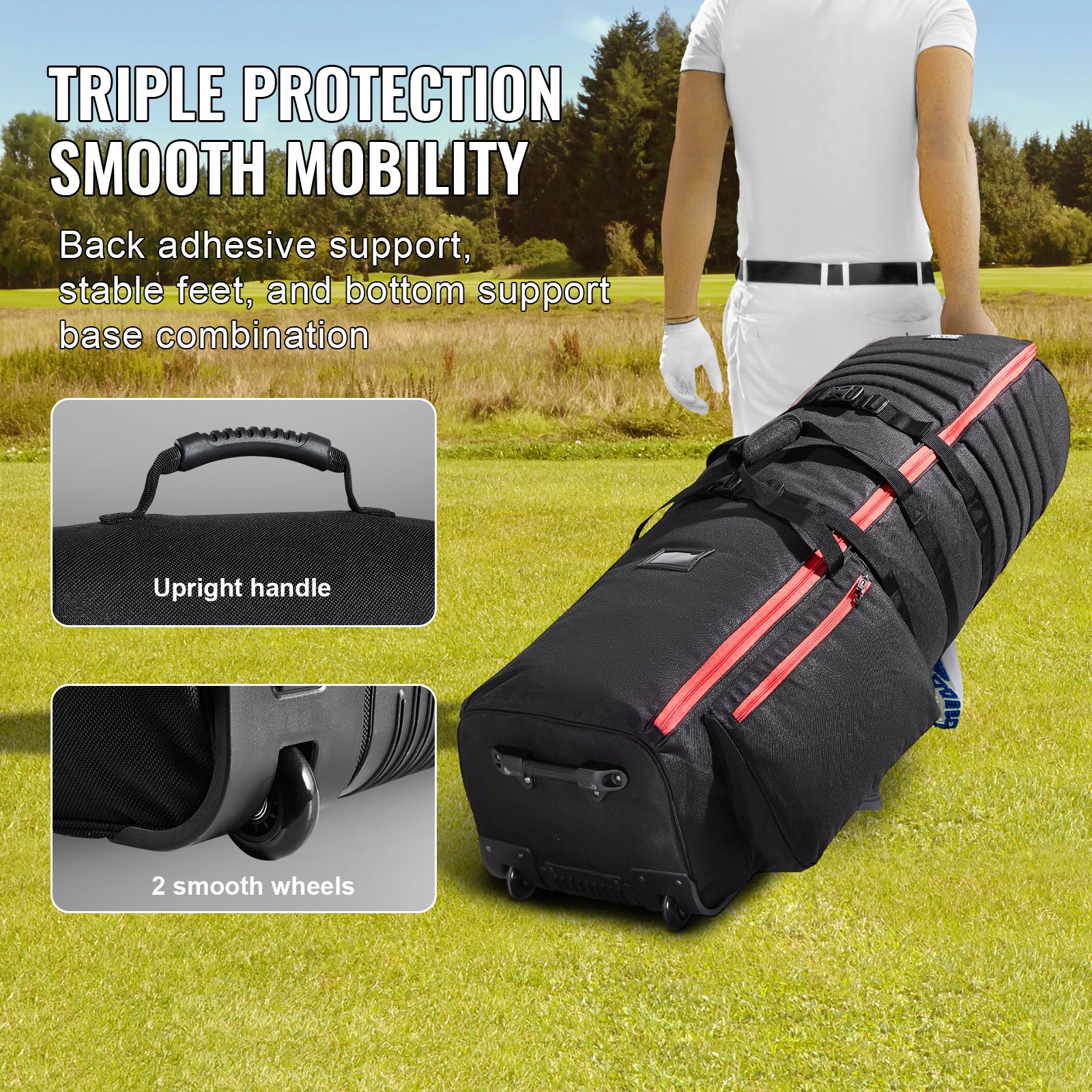 VEVOR Golf Travel Bag, Outdoors Soft-Sided Golf Travel Cover, Heavy Duty 1800D Polyester Oxford Wear-Resistant Waterproof, Padded Luggage Case with Wheels, Foldable Golf Club Storage Bag for Airline