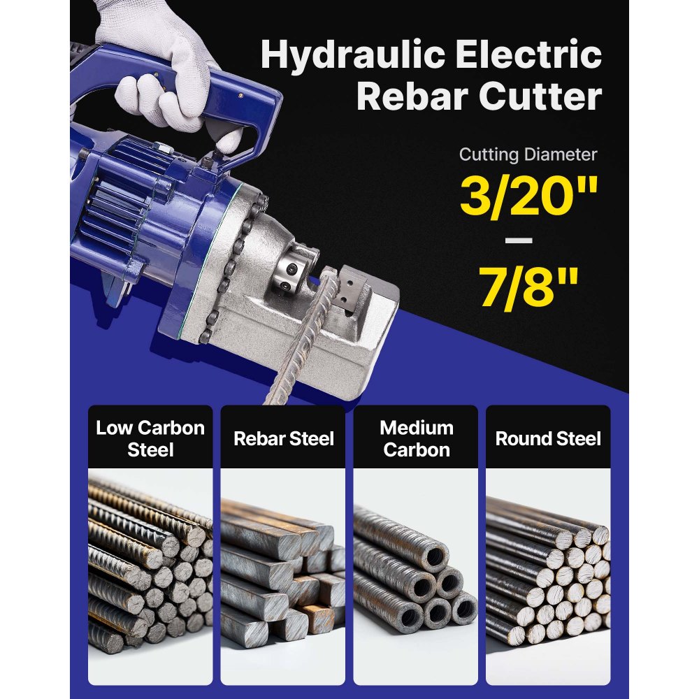 VEVOR Electric Rebar Cutter, 1350W Portable Electric Hydraulic Rebar Cutter, Cutting up to  7/8 Inch #7 4-22mm Rebar within 4.5 Seconds,110V,with Easy to Carry Stainless Box