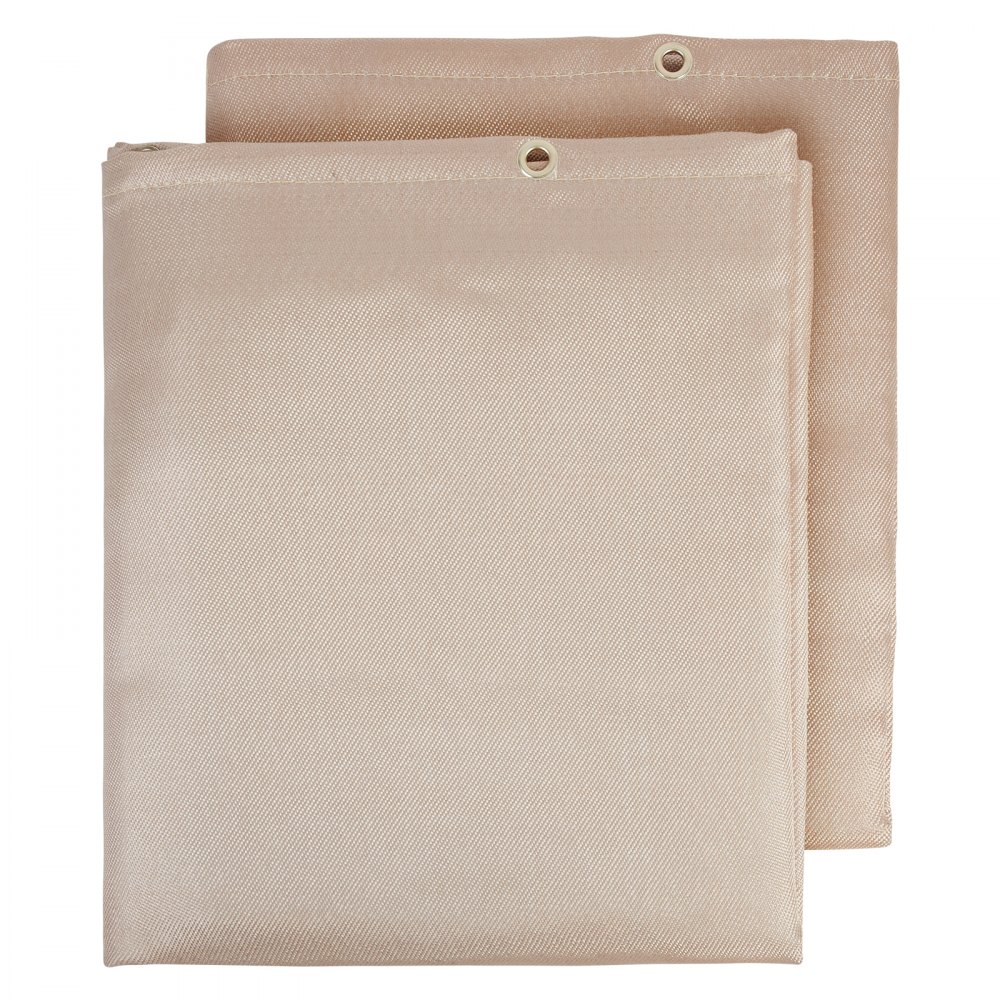 two beige VEVOR welding blankets with reinforced edges and metal grommets for hanging or securing.