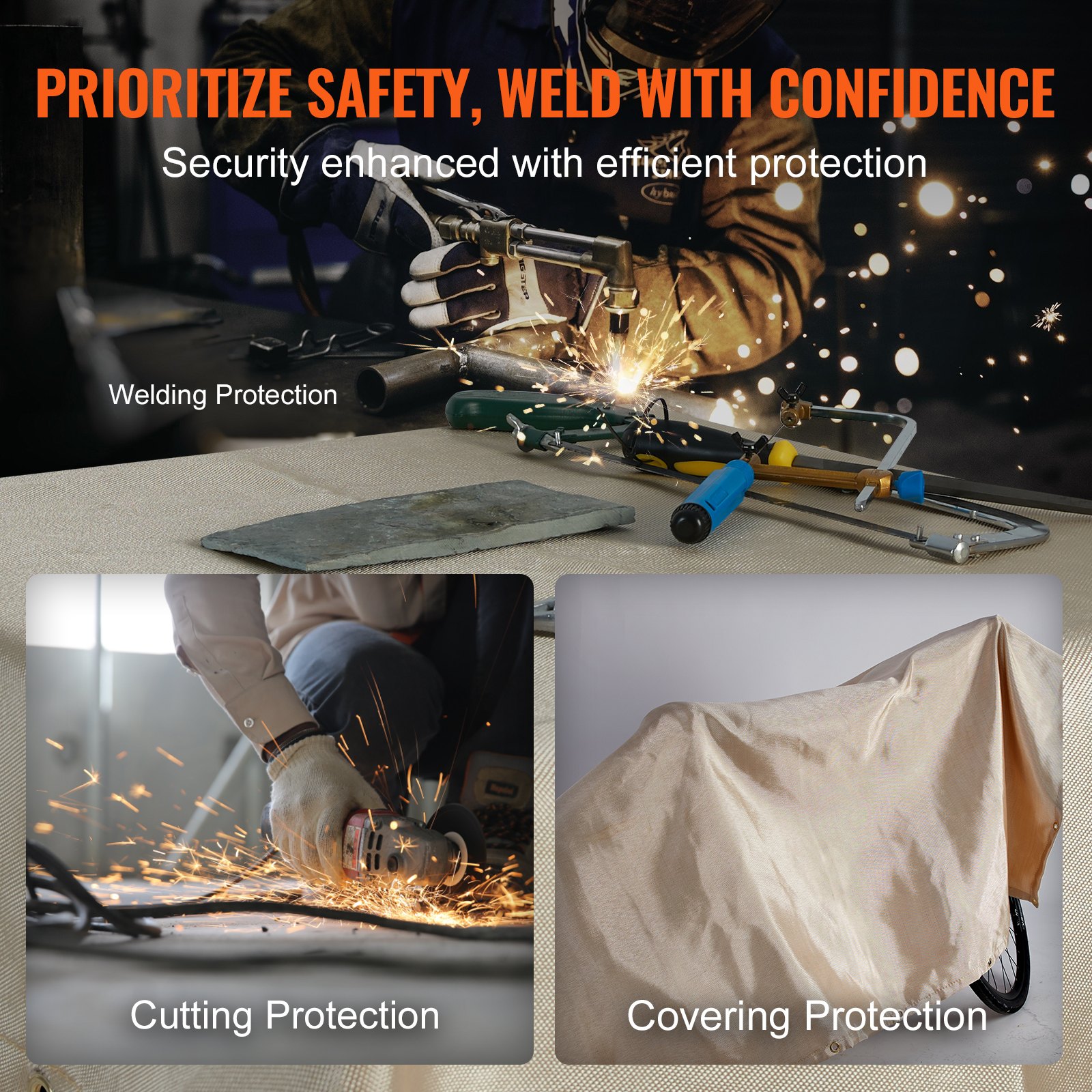 prioritize safety with VEVOR welding blanket offering welding, cutting, and covering protection.