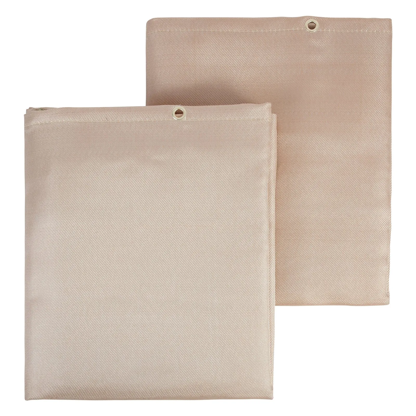 VEVOR welding blanket, beige, two folded pieces, with metal grommets for secure placement.