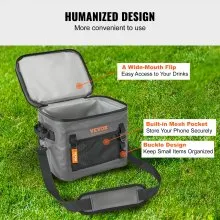 VEVOR Soft Cooler Bag, 24 Cans Soft Sided Cooler Bag Leakproof with Zipper, Waterproof Soft Cooler Insulated Bag, Lightweight & Portable Collapsible Cooler for Beach, Hiking, Picnic, Camping, Travel