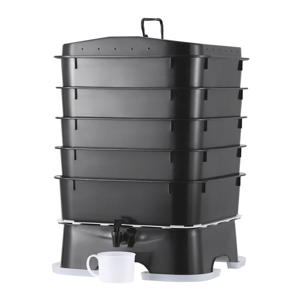 VEVOR Vermicomposteur à 5 plateaux, bac à compost de 50 L pour extérieur et intérieur, kit de ferme de vers au design durable, pour le recyclage des déchets alimentaires, des déjections de vers, du thé de vers, de la lombriculture et du lombricompostage