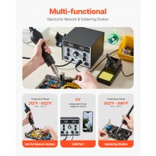 2-in-1 Hot Air Rework & Soldering Station 820W with Digital Display 5V USB Port