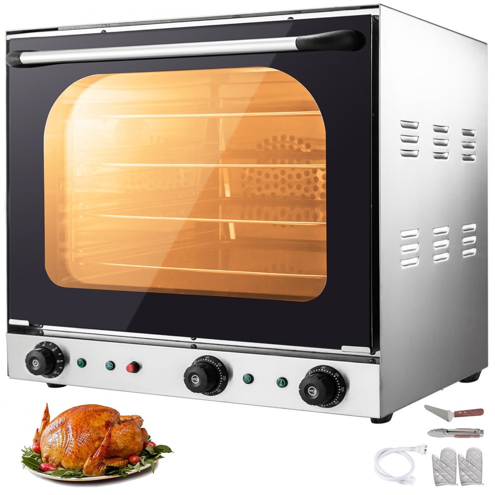 VEVOR 110V Commercial Convection Oven 60L/2.12 Cu.ft Capacity 4500W Electric Toaster Oven 50-350℃ Multifunction Oven 4-Tier with Spray Function Perfect for Roasting Baking Drying Steaming Defrosting