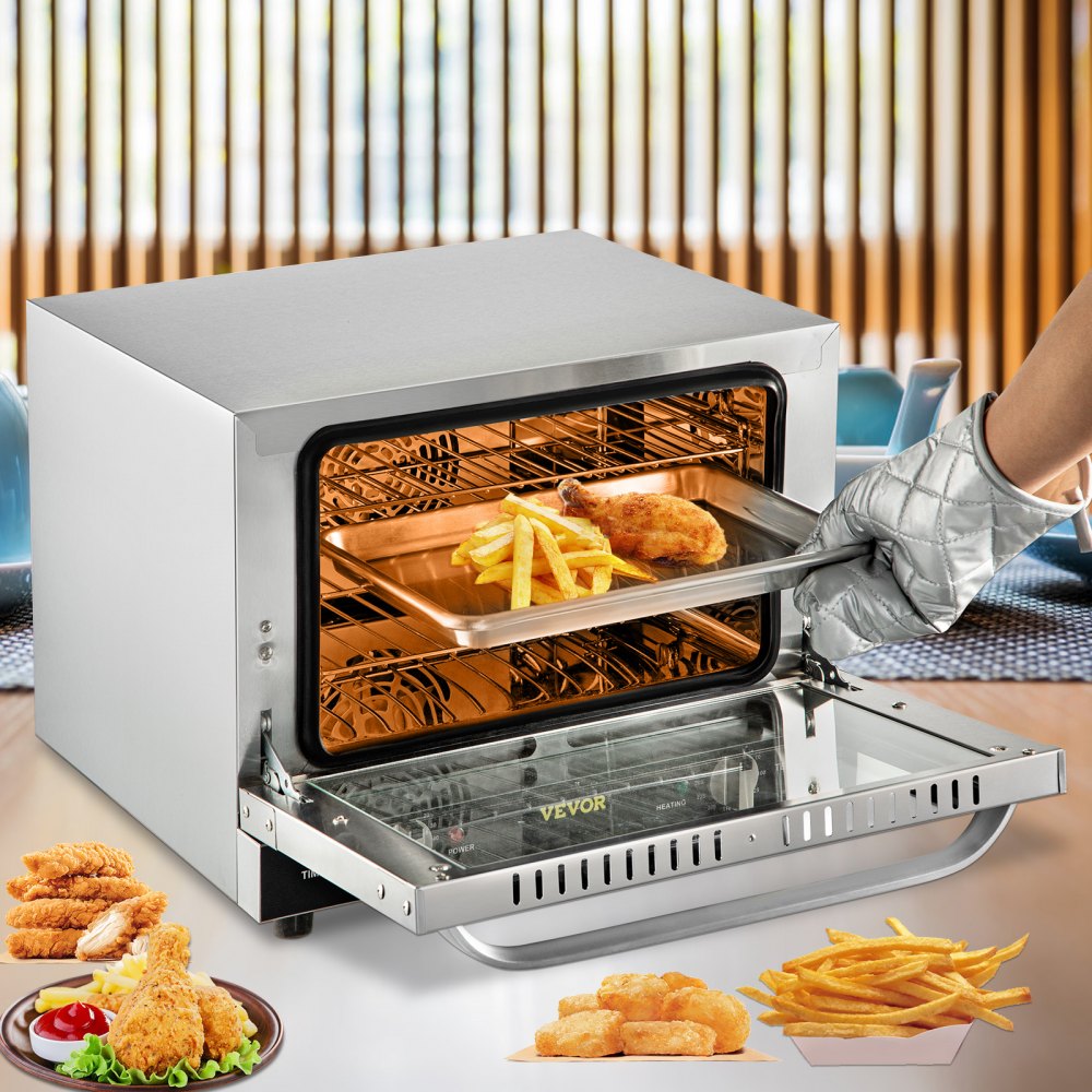 VEVOR Commercial Convection Oven, 21L/19Qt, Quarter-Size Conventional Oven Countertop, 1440W 3-Tier Toaster with Front Glass Door, Electric Baking Oven with Trays Wire Racks Clip Gloves, 120V, ETL Lis