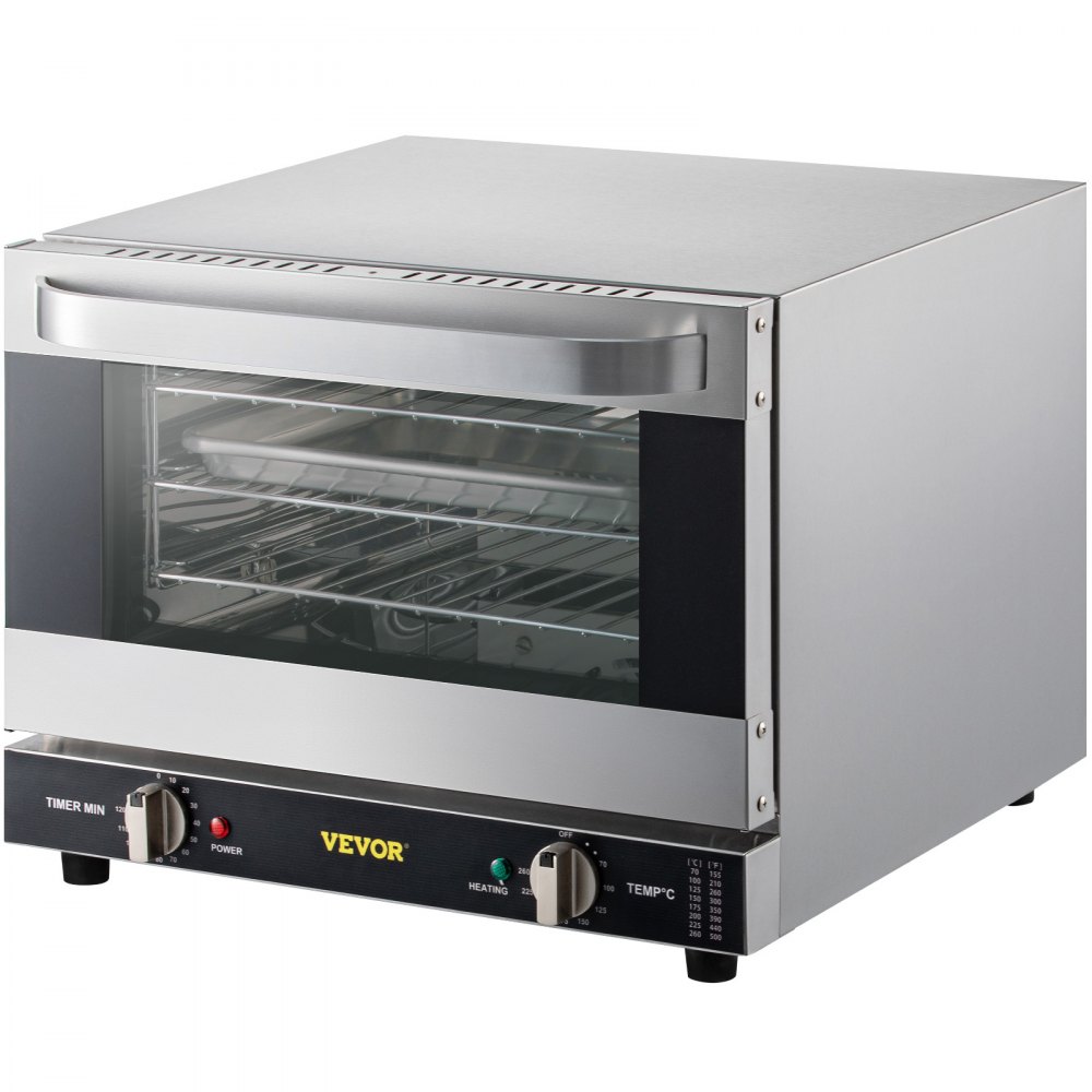 VEVOR Commercial Convection Oven, 21L/19Qt, Quarter-Size Conventional Oven Countertop, 1440W 3-Tier Toaster with Front Glass Door, Electric Baking Oven with Trays Wire Racks Clip Gloves, 120V, ETL Lis