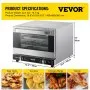 VEVOR Commercial Convection Oven, 21L/19Qt, Quarter-Size Conventional Oven Countertop, 1440W 3-Tier Toaster with Front Glass Door, Electric Baking Oven with Trays Wire Racks Clip Gloves, 120V, ETL Lis