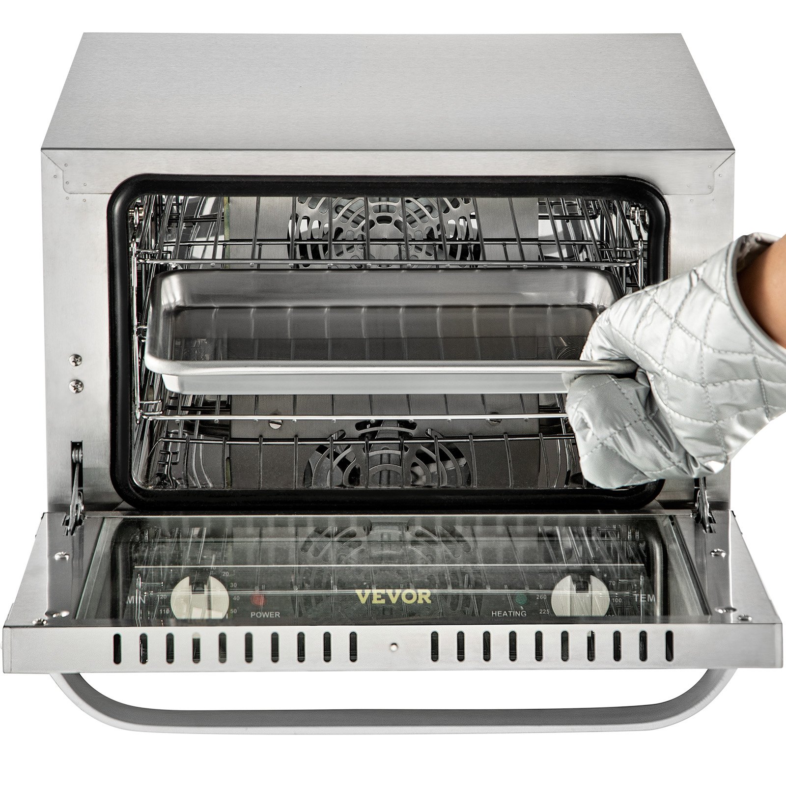 VEVOR Commercial Convection Oven, 21L/19Qt, Quarter-Size Conventional Oven Countertop, 1440W 3-Tier Toaster with Front Glass Door, Electric Baking Oven with Trays Wire Racks Clip Gloves, 120V, ETL Lis