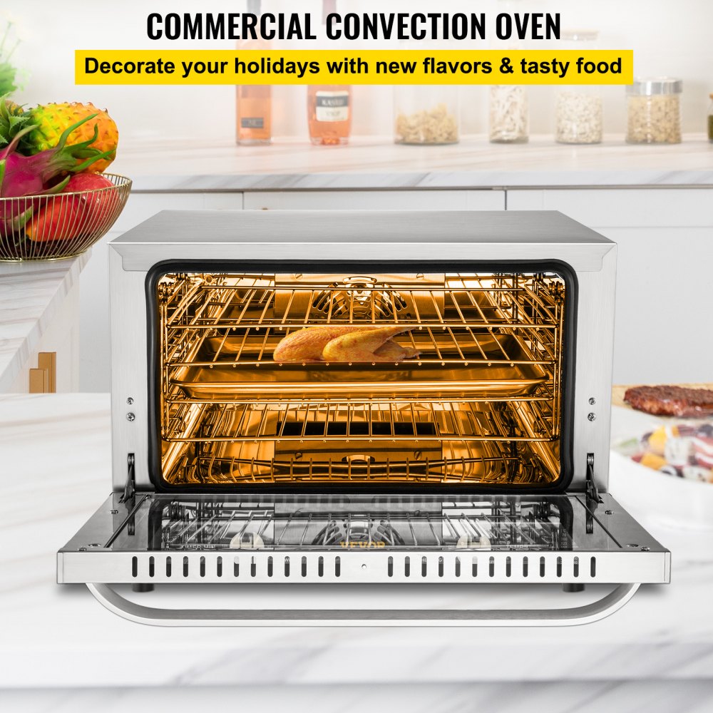VEVOR Commercial Convection Oven, 21L/19Qt, Quarter-Size Conventional Oven Countertop, 1440W 3-Tier Toaster w/ Front Glass Door, Electric Baking Oven