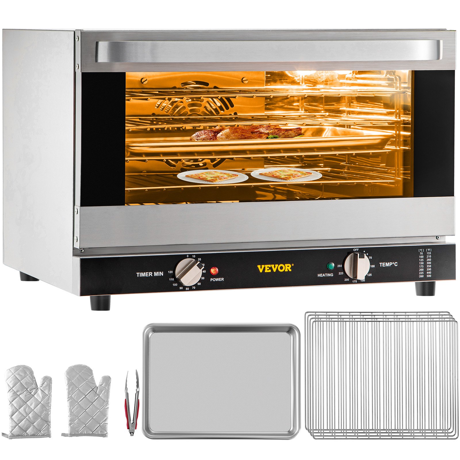 Commercial Convection Oven, 47L/43Qt, Half-Size Conventional Oven Countertop, 1600W 4-Tier Toaster w/ Front Glass Door, Electric Baking Oven w/ Trays Wire Racks Clip Gloves, 120V, ETL Listed Commercial Convection Oven, 47L/43Qt, Half-Size Conventional Oven Countertop, 1600W 4-Tier Toaster w/ Front Glass Door, Electric Baking Oven w/ Trays Wire Racks Clip Gloves, 120V, ETL Listed