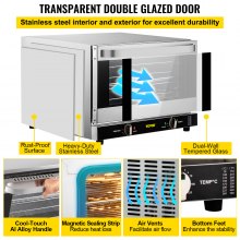 VEVOR Commercial Convection Oven, 66L/60Qt, Half-Size Conventional Oven Countertop, 1800W 4-Tier Toaster w/Front Glass Door, Electric Baking Oven w/Trays Wire Racks Clip Gloves, 120V