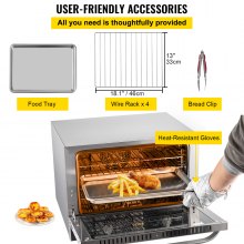 VEVOR Commercial Convection Oven, 66L/60Qt, Half-Size Conventional Oven Countertop, 1800W 4-Tier Toaster w/Front Glass Door, Electric Baking Oven w/Trays Wire Racks Clip Gloves, 120V