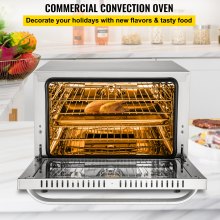 VEVOR Commercial Convection Oven, 66L/60Qt, Half-Size Conventional Oven Countertop, 1800W 4-Tier Toaster w/ Front Glass Door, Electric Baking Oven w/ Trays Wire Racks Clip Gloves, 120V, ETL Listed