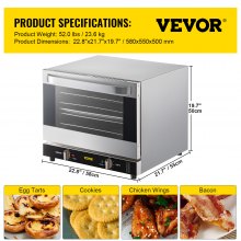 VEVOR Commercial Convection Oven, 66L/60Qt, Half-Size Conventional Oven Countertop, 1800W 4-Tier Toaster w/ Front Glass Door, Electric Baking Oven w/ Trays Wire Racks Clip Gloves, 120V, ETL Listed